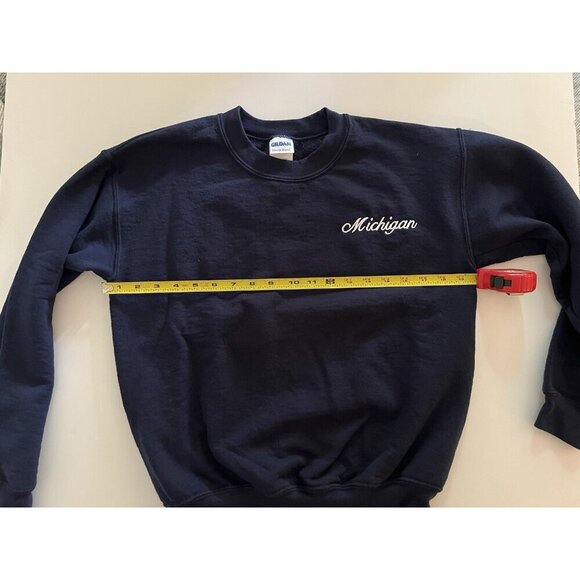 Vintage Y2K Michigan scripted embroidered blue sweatshirt sz S preppy Gildan - Picture 5 of 6